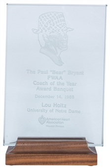 1988 The Paul "Bear" Bryant FWAA/ Coach of the Year Award Banquet Presented to Lou Holtz (Holtz LOA)